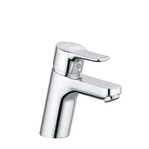 Chromener Wasserhahn von Kludi mit einem Einhebelgriff. Abgerundete Kanten und eine einfache Formgebung.